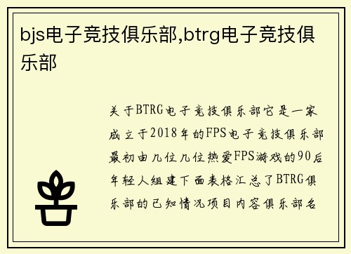 bjs电子竞技俱乐部,btrg电子竞技俱乐部